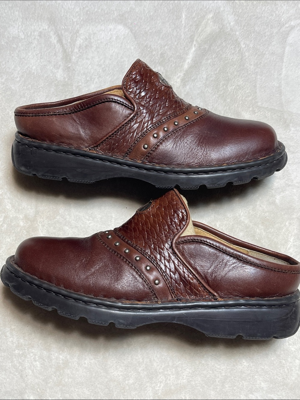 Double H Women’s Brown Leather Slip-On Clogs with Stud Detail Size 8